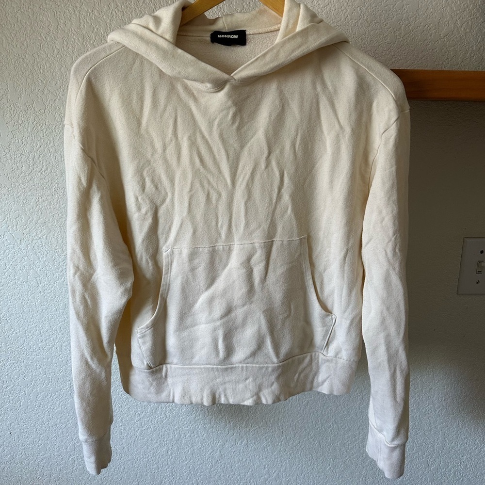 Monrow Matching Set Supersoft Fleece Girlfriend Pull Over Hoodie/Joggers Cream - Picture 3 of 9
